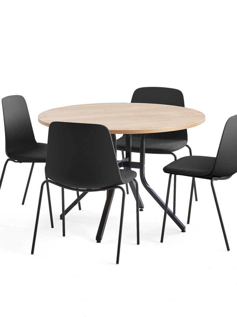 Zestaw mebli VARIOUS + LANGFORD, 1 stół i 4 czarno-antracytowe krzesła