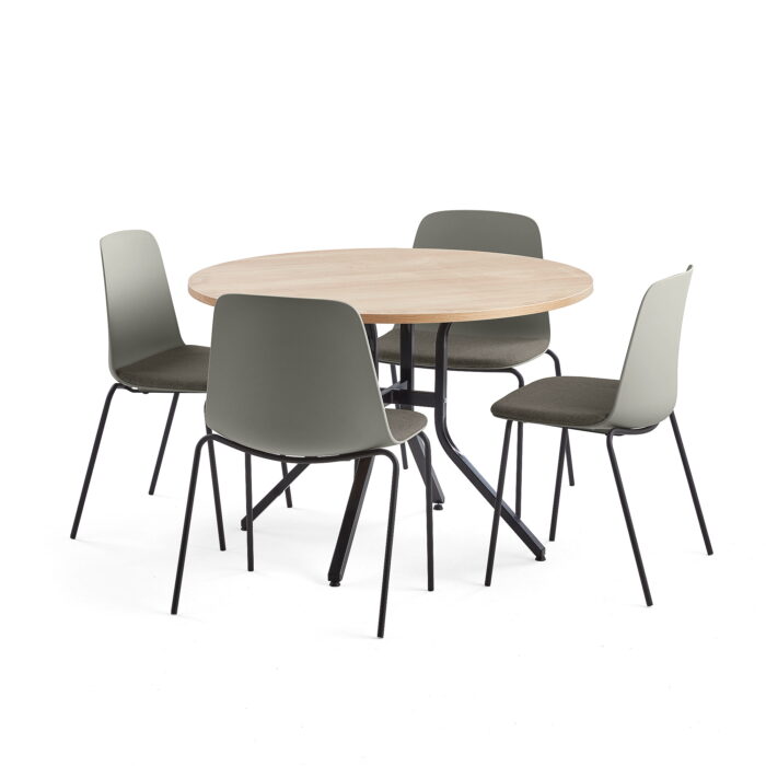 Zestaw mebli VARIOUS+LANGFORD, 1 stół i 4 szarobrązowe krzesła