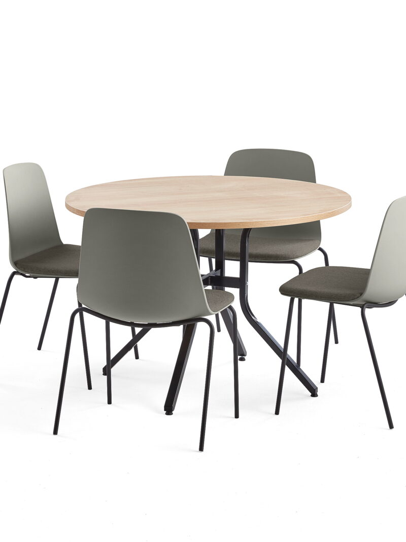 Zestaw mebli VARIOUS+LANGFORD, 1 stół i 4 szarobrązowe krzesła
