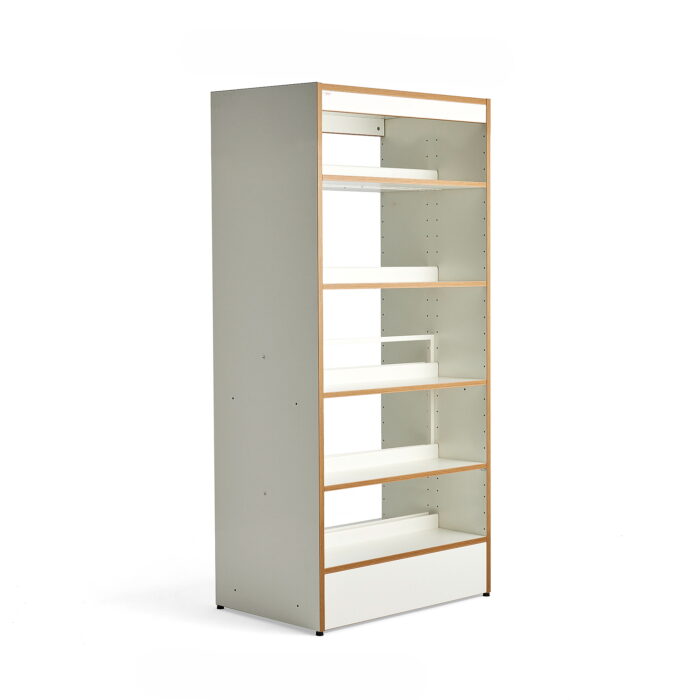 Regał biblioteczny STORY, moduł podstawowy, dwustronny, 900x585x1920 mm, 5 półek, biały