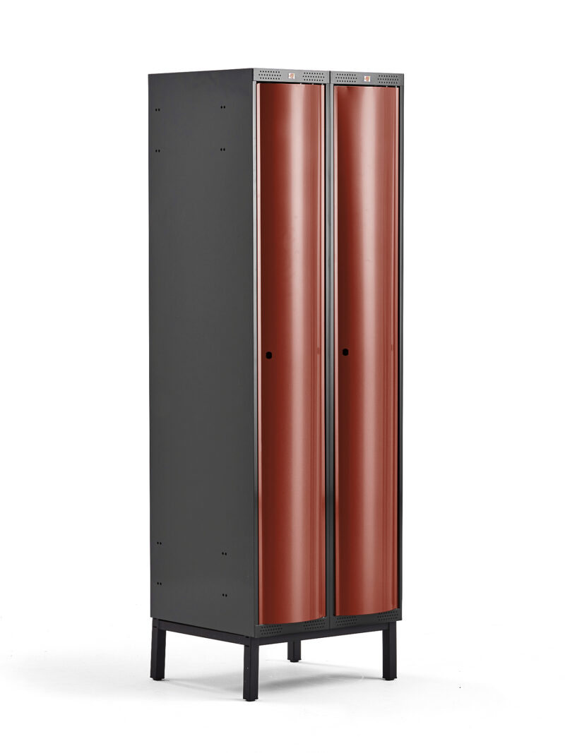 Metalowa szafa ubraniowa CURVE, na nóżkach, 2x1 drzwi, 1940x600x550 mm, czerwony