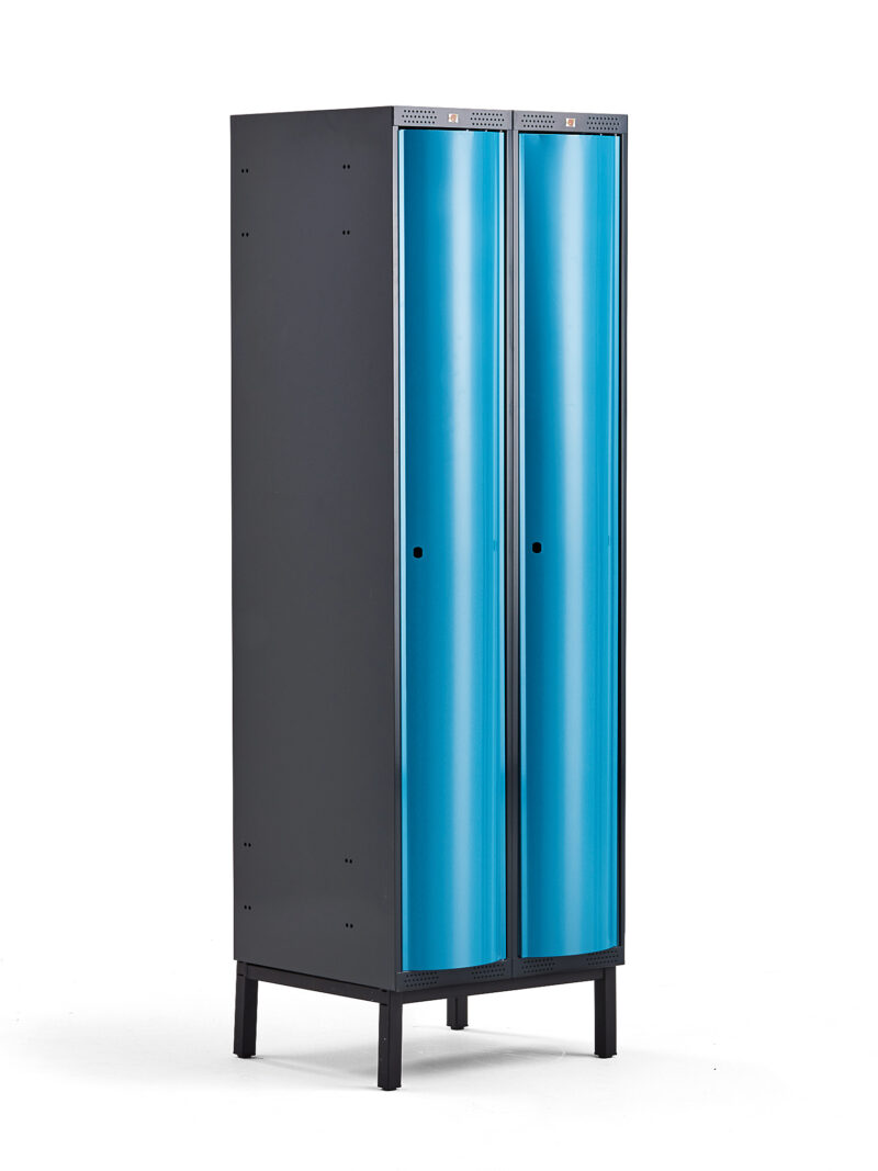 Metalowa szafa ubraniowa CURVE, na nóżkach, 2x1 drzwi, 1940x600x550 mm, niebieski