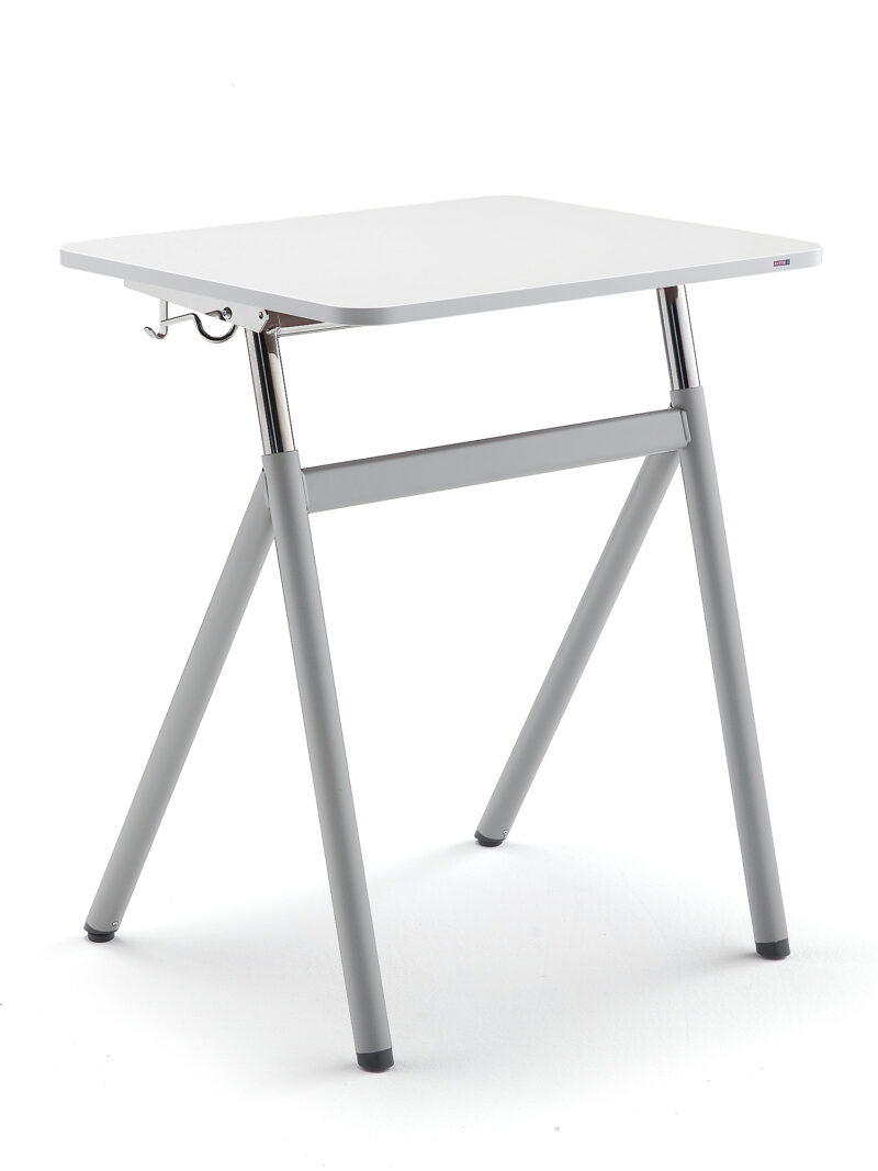 Szkolne biurko z regulacją wysokości ASCEND, laminat szary, szary aluminium