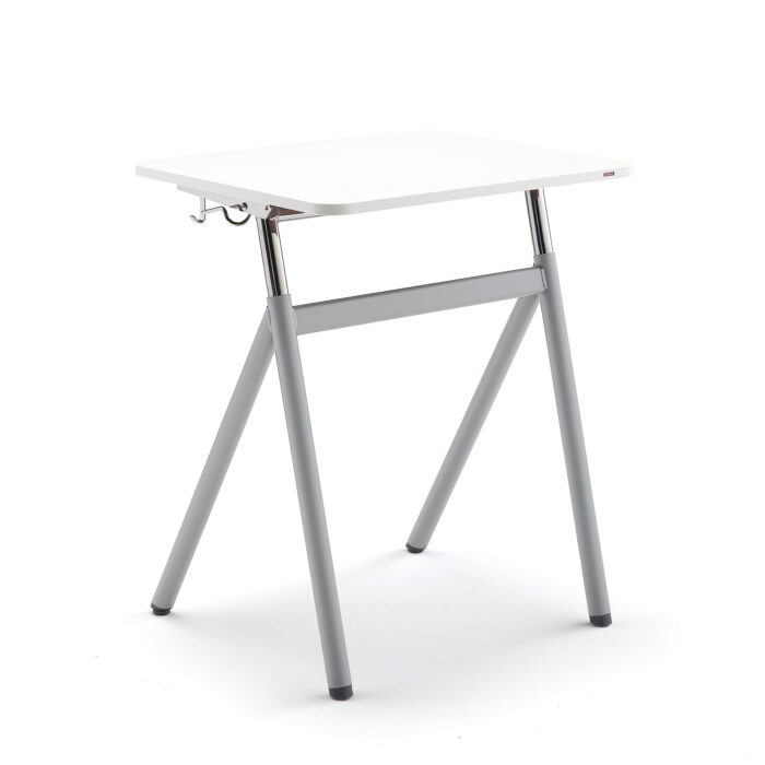 Szkolne biurko z regulacją wysokości ASCEND, laminat biały, szary aluminium