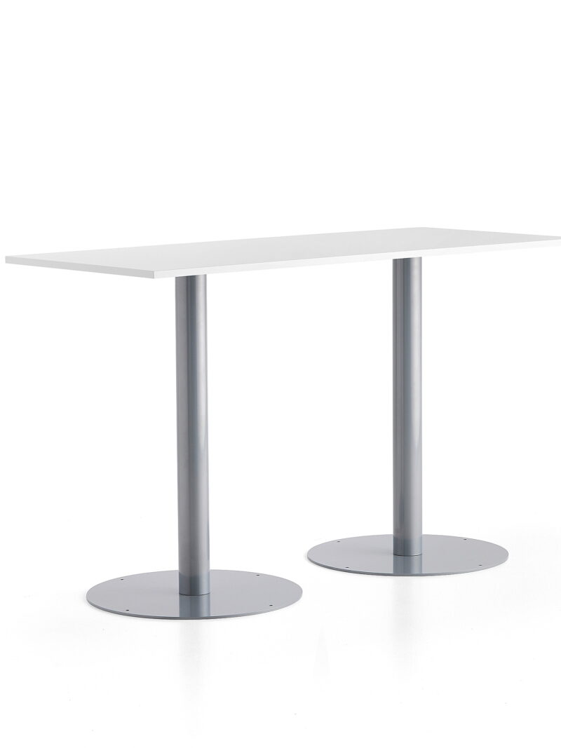 Stół barowy ALVA, 1800x800x1100 mm, srebrny, biały