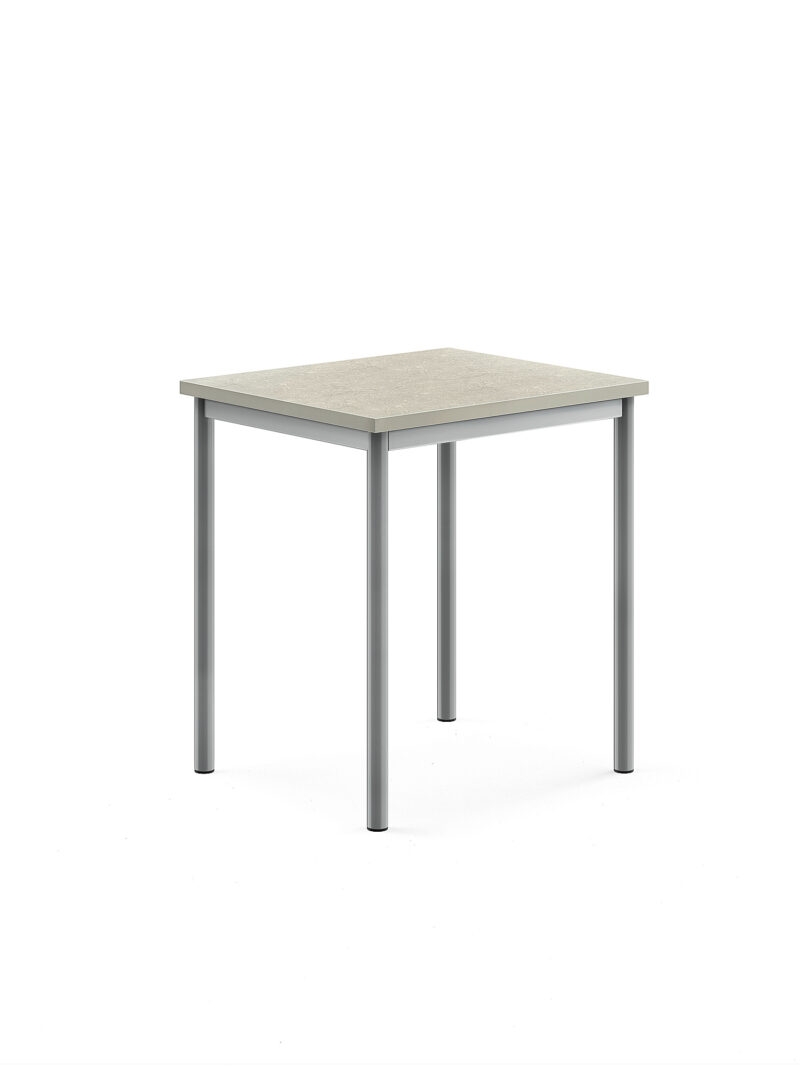 Stół SONITUS, 700x600x760 mm, jasnoszare linoleum, szary aluminium