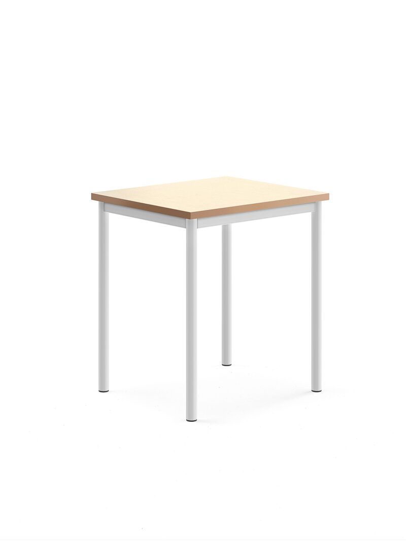 Stół SONITUS, 700x600x760 mm, beżowe linoleum, biały