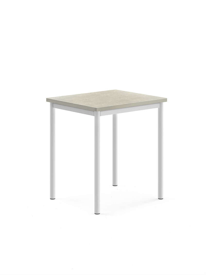 Stół SONITUS, 700x600x760 mm, jasnoszare linoleum, biały