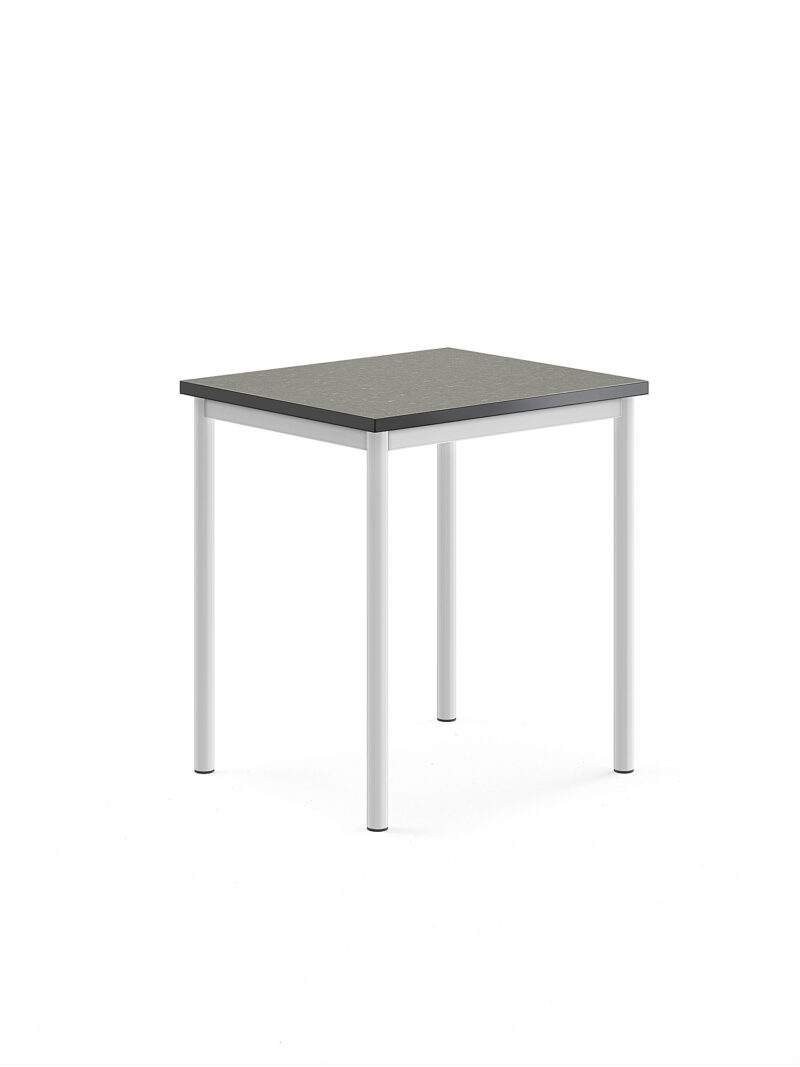 Stół SONITUS, 700x600x760 mm, ciemnoszare linoleum, biały