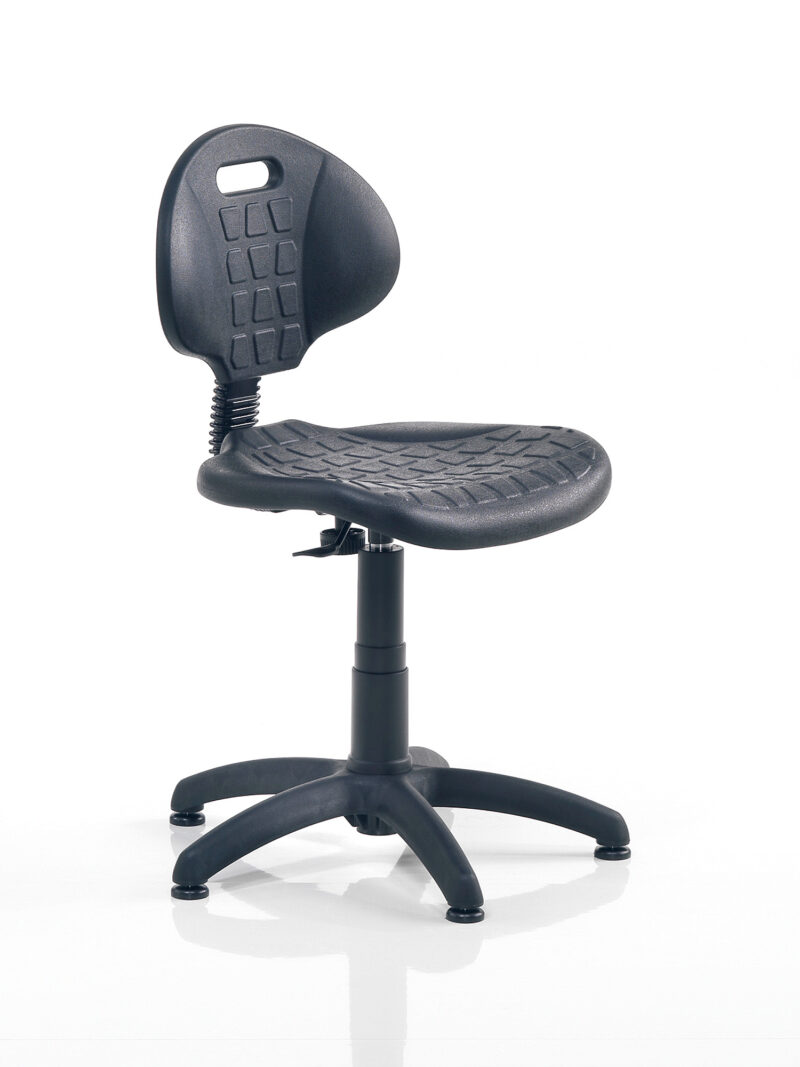 Krzesło warsztatowe KILDA, bez podnóżka, 420-540 mm, czarny poliuretan