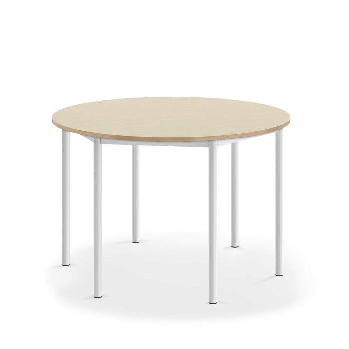 Stół SONITUS, okrągły, Ø1200x760 mm, brzoza laminat, biały