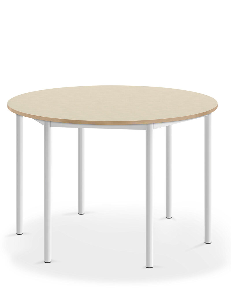 Stół SONITUS, okrągły, Ø1200x760 mm, brzoza laminat, biały