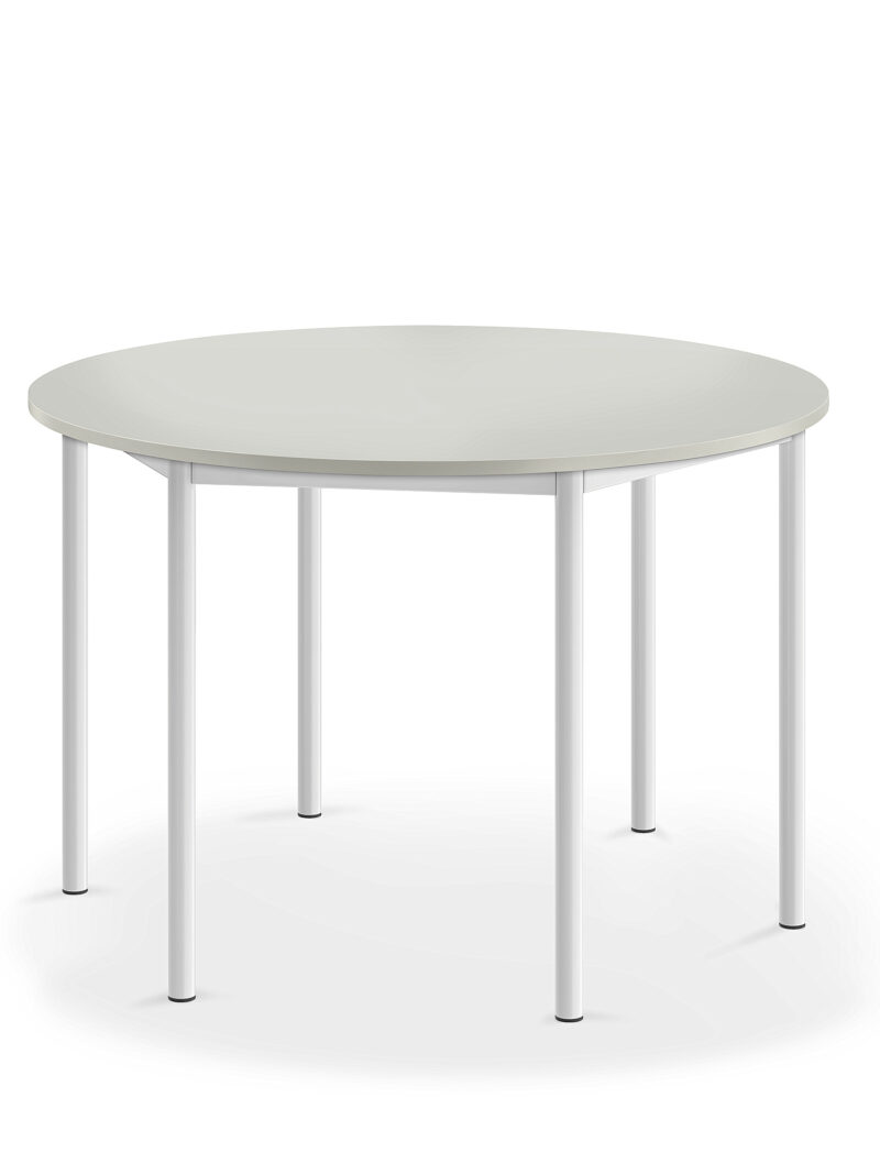 Stół SONITUS, okrągły, Ø1200x760 mm, szary laminat, biały