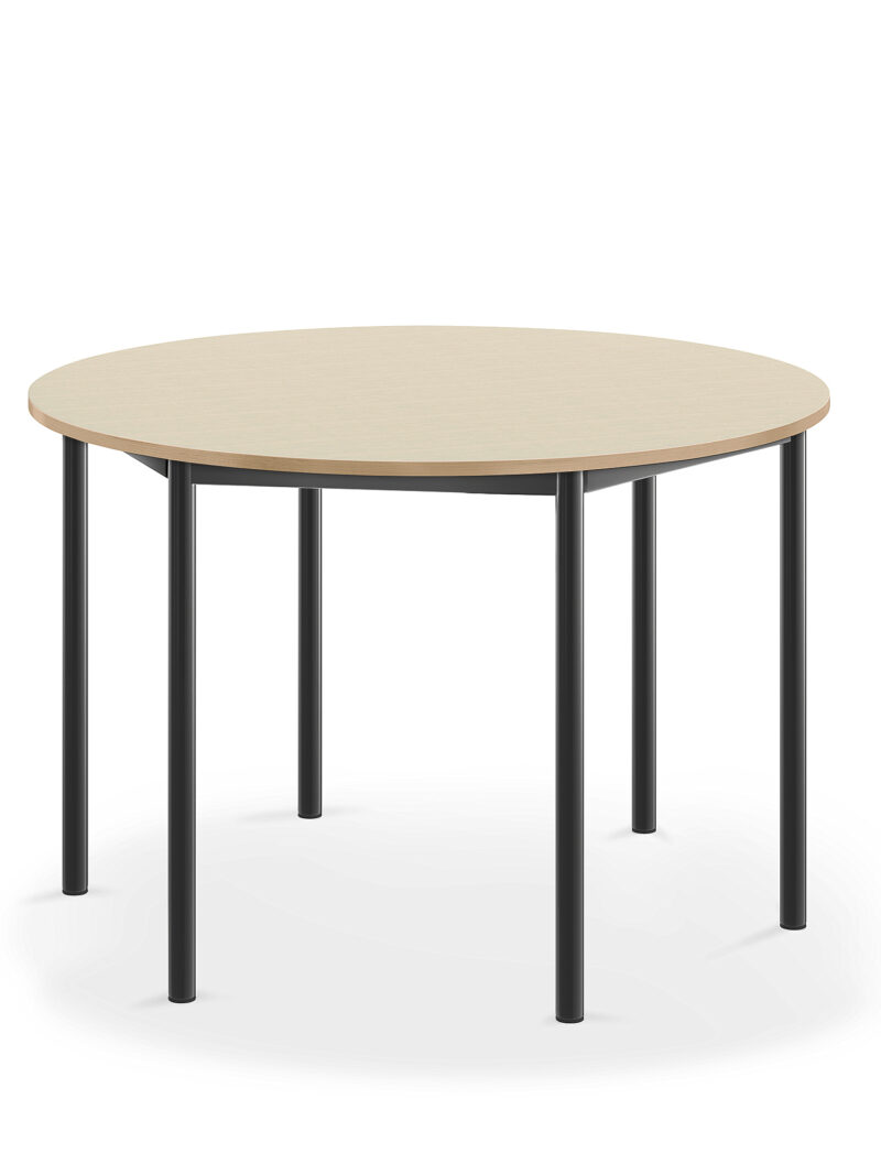 Stół SONITUS, okrągły, Ø1200x760, brzoza laminat, antracyt