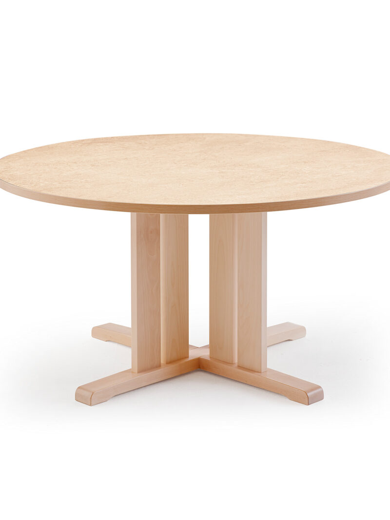 Stół KUPOL, Ø1200x720 mm, beżowe linoleum, brzoza