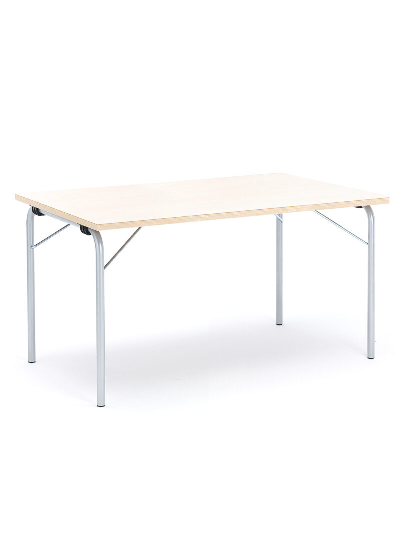 Stół składany NICKE, 1400x800x720 mm, laminat brzoza, srebrny