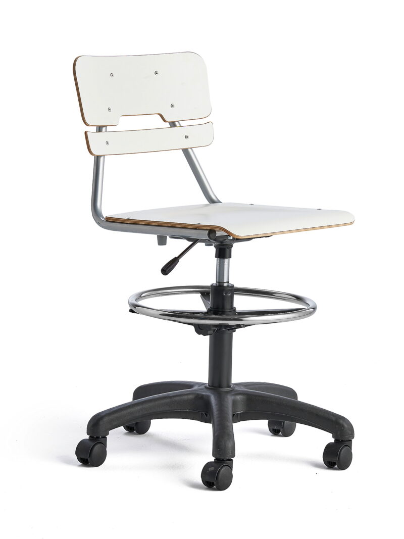 Krzesło LEGERE z regulacją wysokości, większe siedzisko, na kółkach, 530-720 mm, biały