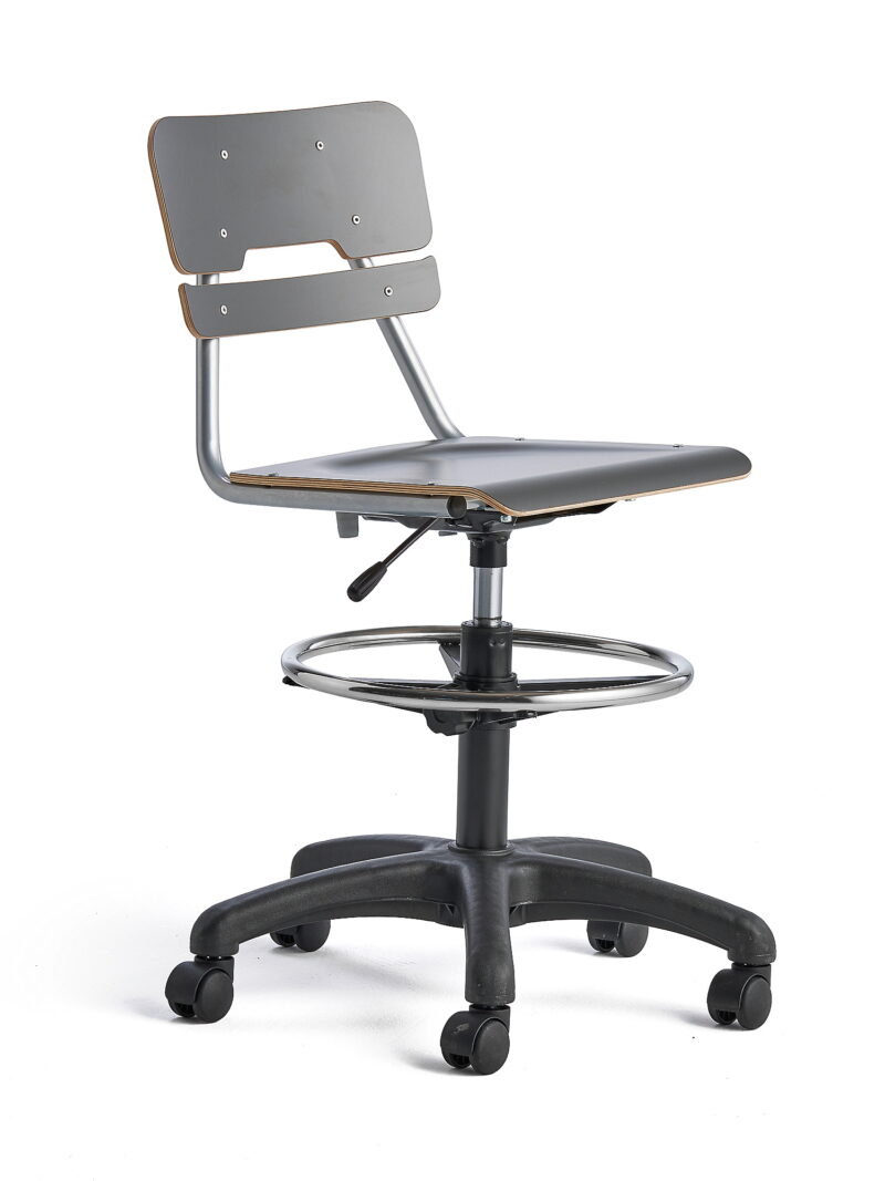 Krzesło LEGERE z regulacją wysokości, większe siedzisko, na kółkach, 530-720 mm, antracyt