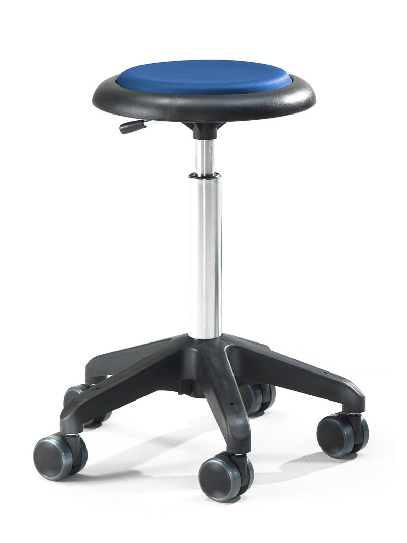 Mobilny stołek warsztatowy DIEGO, 440-570 mm, niebieska eko-skóra