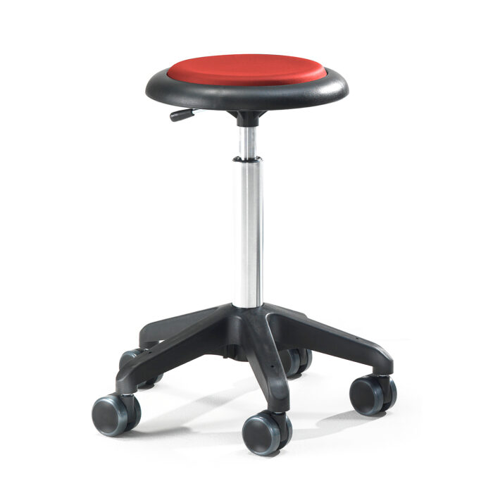 Mobilny stołek roboczy DIEGO, 540-730 mm, czerwona eko-skóra