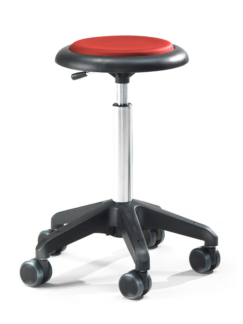 Mobilny stołek roboczy DIEGO, 540-730 mm, czerwona eko-skóra