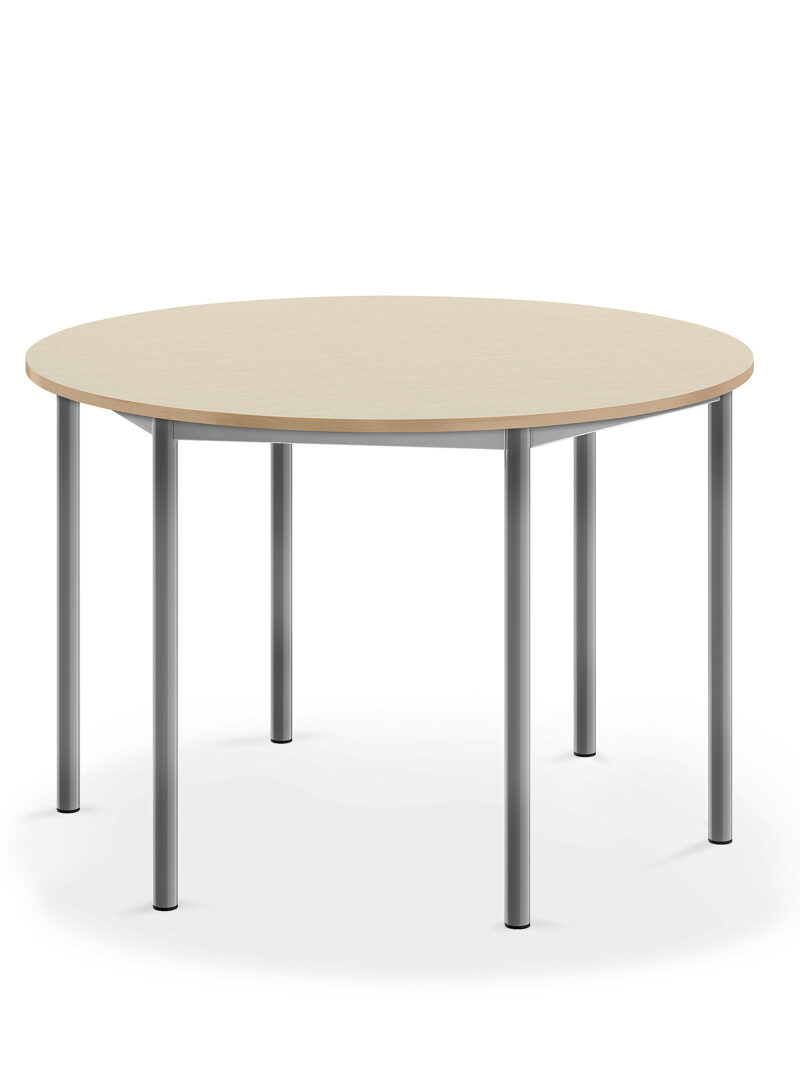 Stół SONITUS, okrągły, Ø1200x760 mm, brzoza laminat, szary aluminium