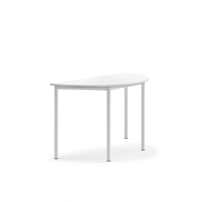 Stół SONITUS, półokrągły, 1200x600x720 mm, laminat biały, biały