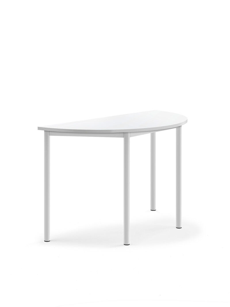 Stół SONITUS, półokrągły, 1200x600x720 mm, laminat biały, biały