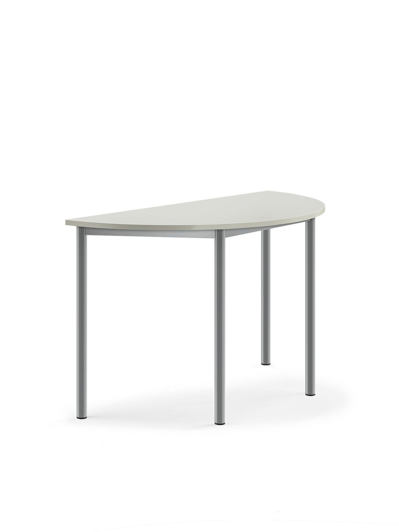 Stół SONITUS, półokrągły, 1200x600x720 mm, szary laminat, szary aluminium