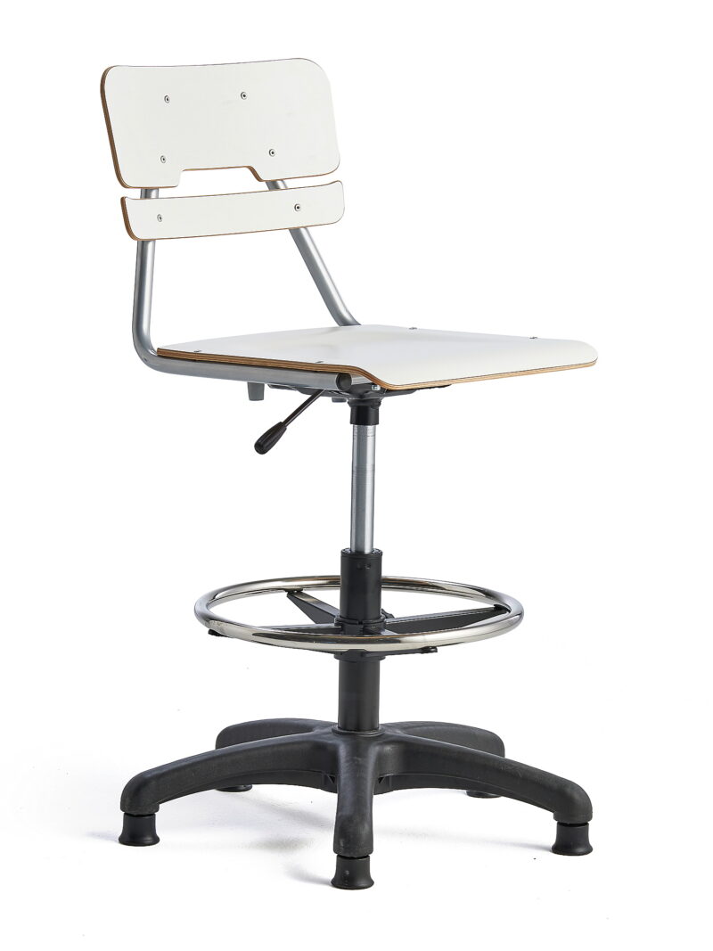 Krzesło LEGERE z regulacją wysokości, większe siedzisko, na ślizgaczach, 500-690 mm, biały