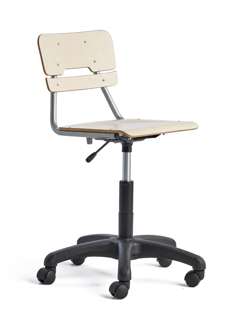 Krzesło LEGERE z regulacją wysokości, mniejsze siedzisko, na kółkach, 430-550 mm, brzoza