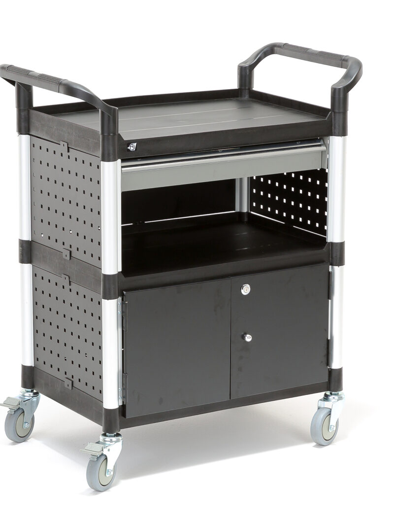 Wózek narzędziowy z szafką i szufladą, 2 półki, 850x480x1000 mm