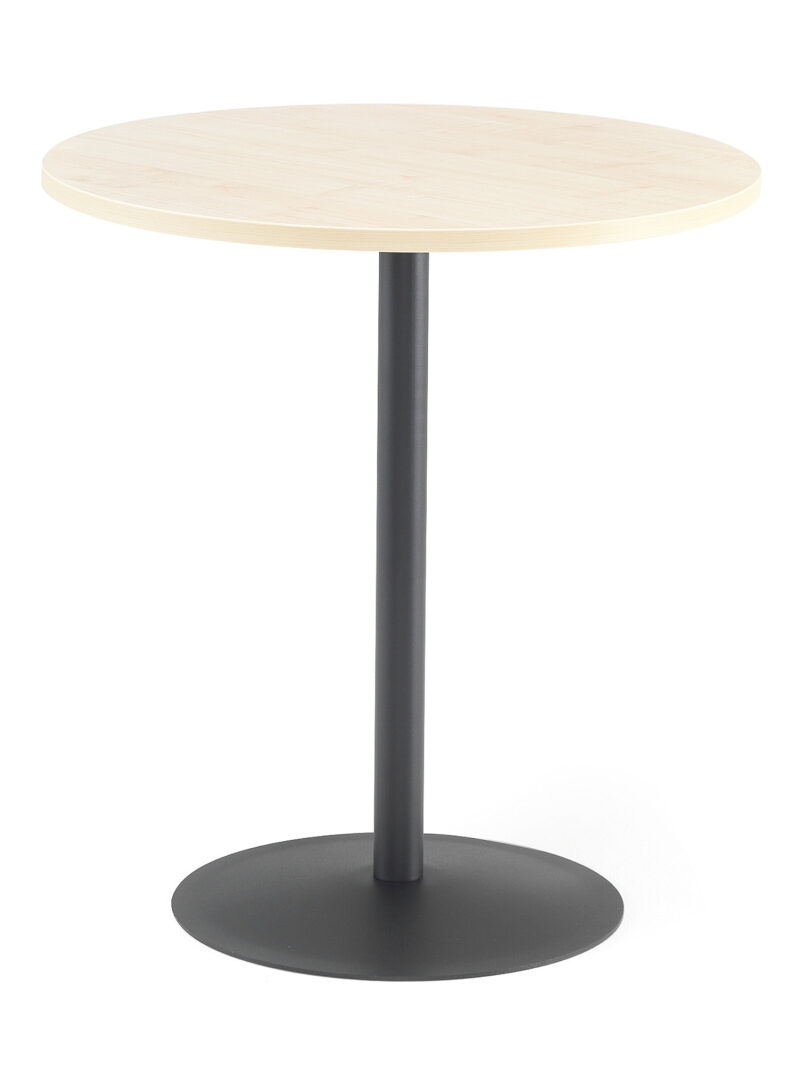 Stół do kawiarni ASTRID, Ø 700 mm, laminat, brzoza, czarny