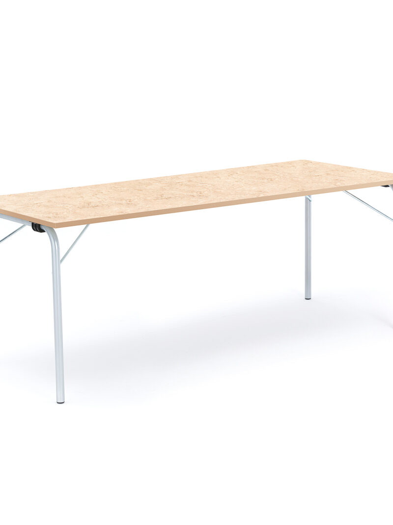 Stół składany NICKE, 1800x700x720 mm, linoleum beż, srebrny