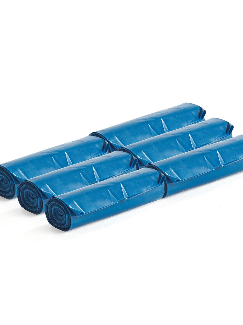 Grube worki na odpady, 6 rolek (10 sztuk/rolka), 125 L, niebieski