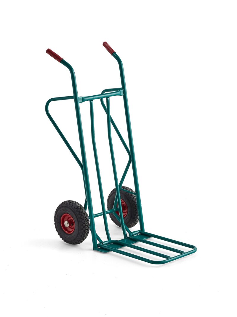 Wózek magazynowy DAVIS, udźwig 250 kg, koła pneumatyczne, zielony
