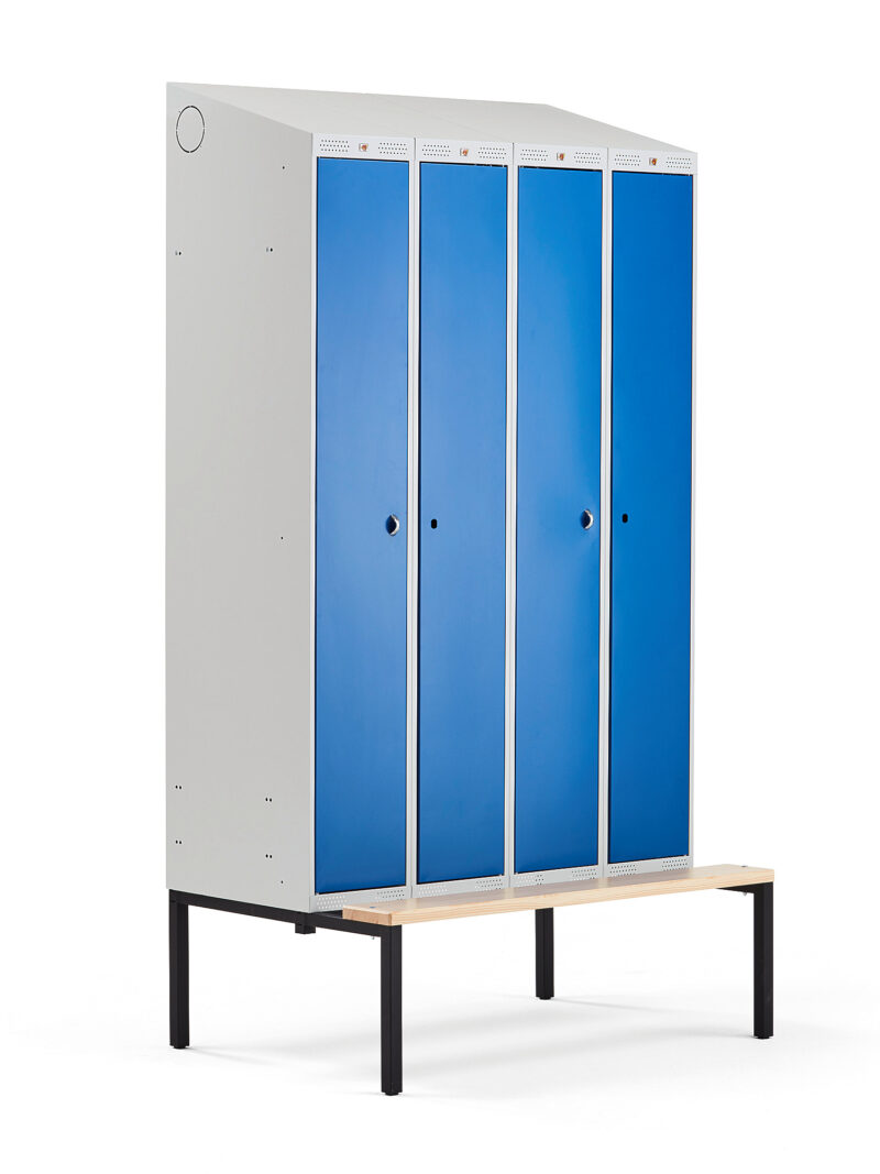 Szafa ubraniowa CLASSIC COMBO, z ławeczką, 4 drzwi, 2290x1200x550 mm, niebieski