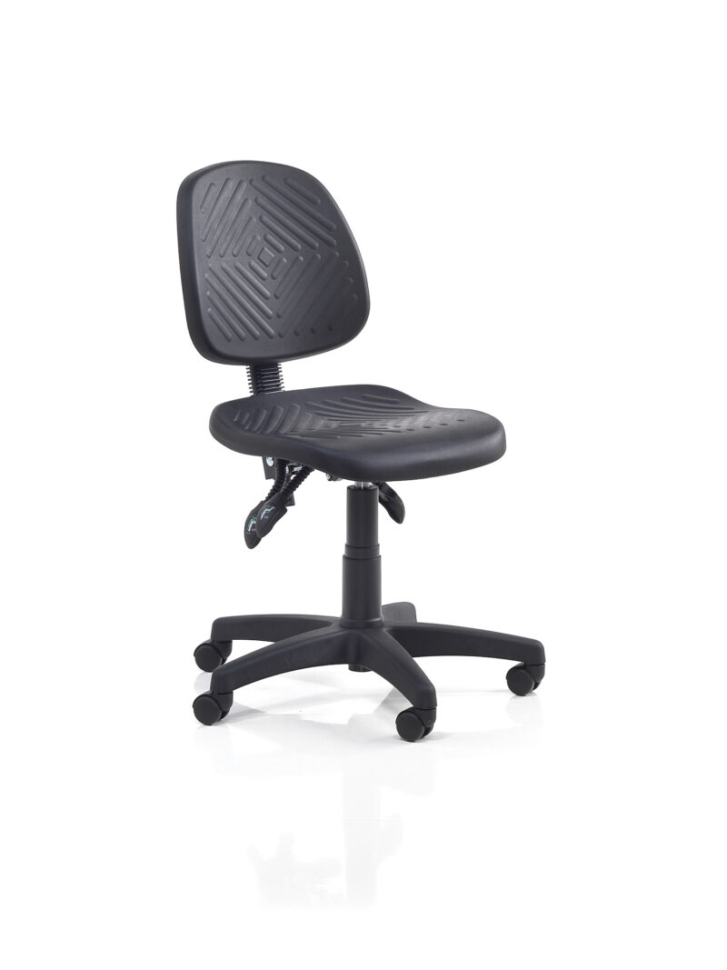 Ergonomiczne krzesło warsztatowe BRISBANE, na kółkach, 400-520 mm, czarny