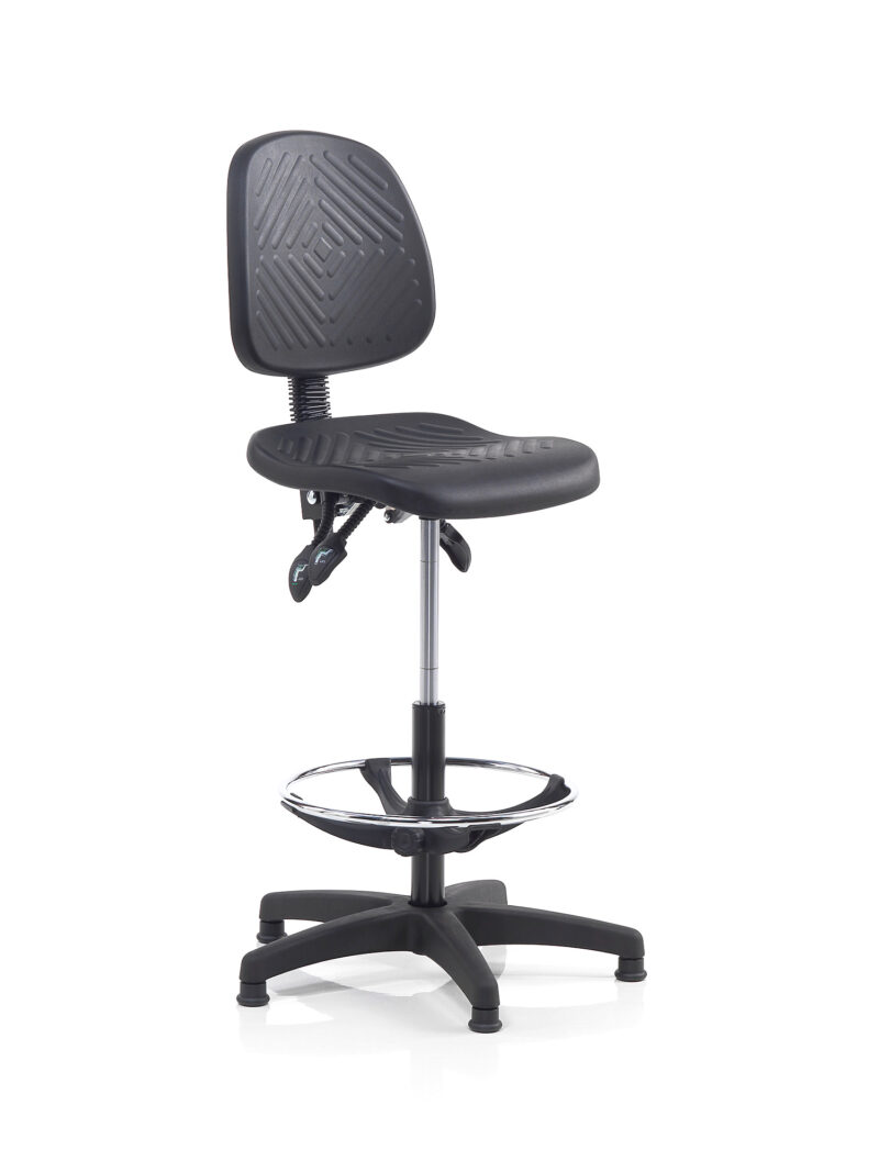 Ergonomiczne krzesło warsztatowe BRISBANE, na ślizgaczach 560-810 mm, czarny