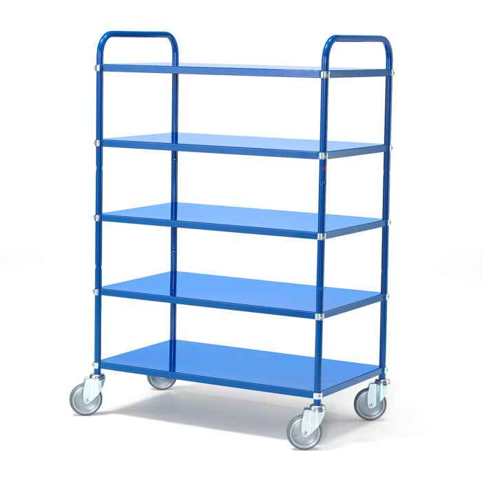 Wózek SHUTTLE z półkami, 5 półek, 500 kg, 950x550x1440 mm, niebieski