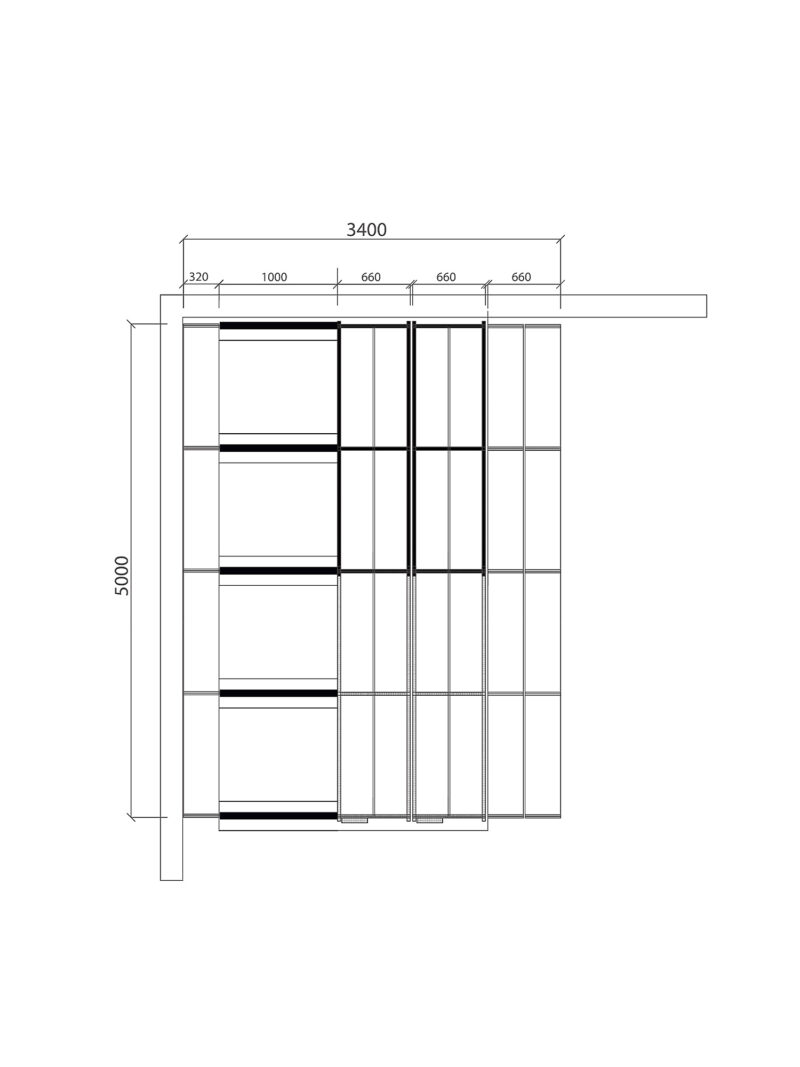 Regał przesuwny, archiwizacyjny, 3400x5000 mm