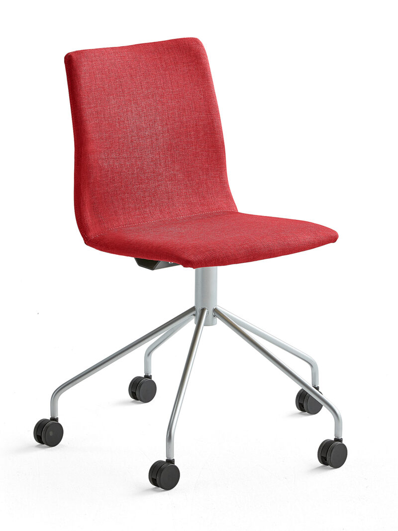 Krzesło konferencyjne OTTAWA, na kółkach, czerwona tkanina, szary