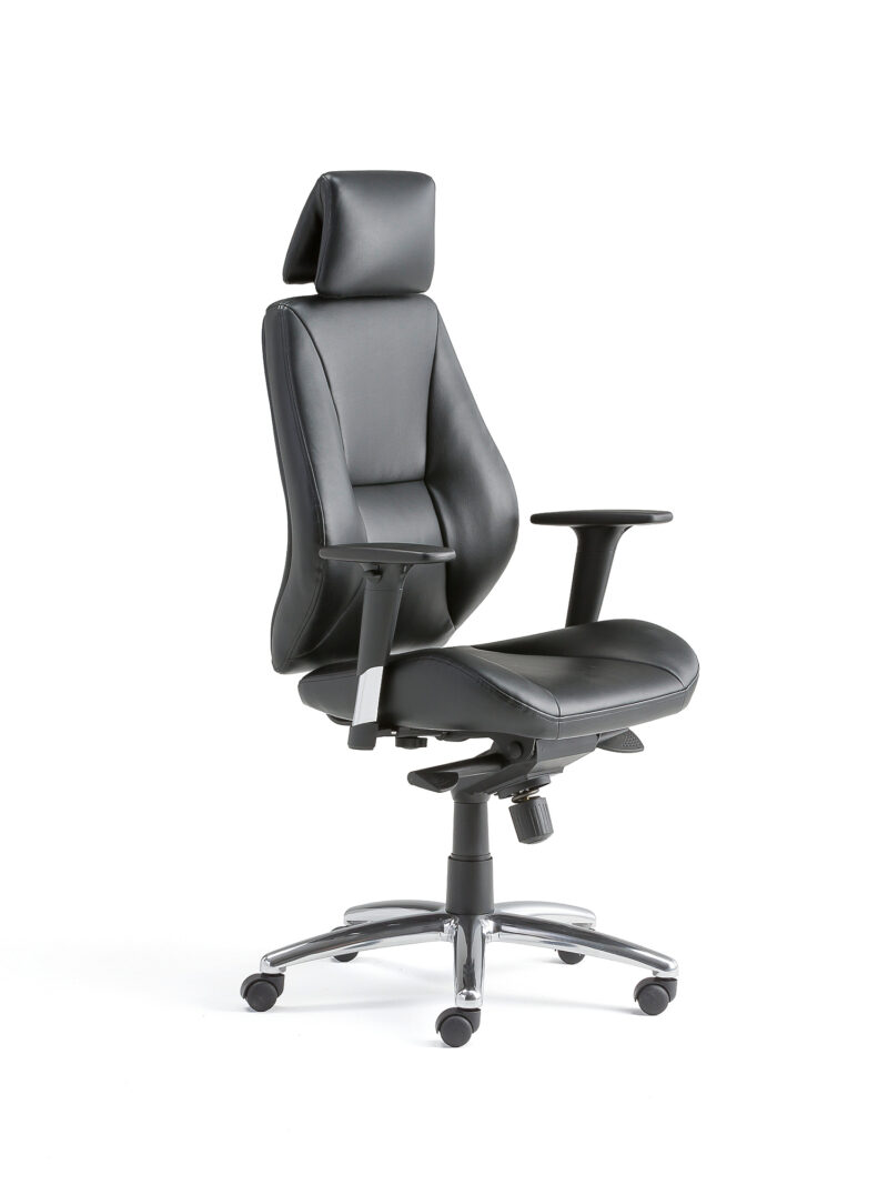 Krzesło biurowe STIRLING, wysokie oparcie, skóra ekologiczna, czarny