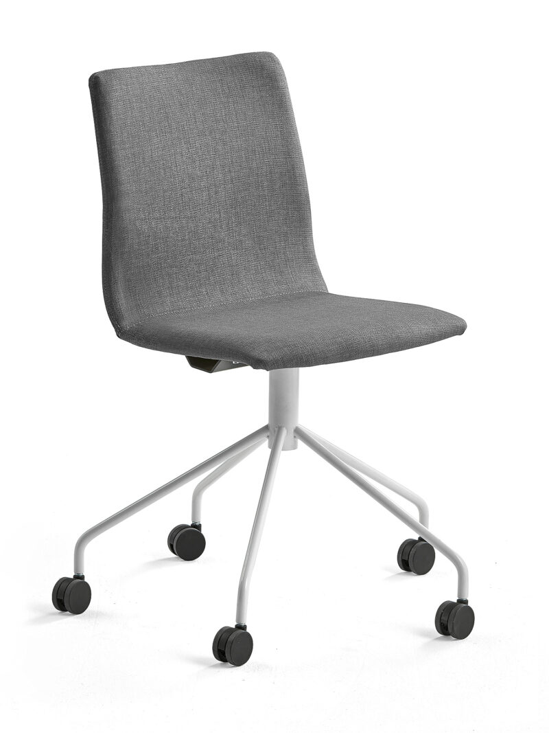 Krzesło konferencyjne OTTAWA, na kółkach, szara tkanina, biały