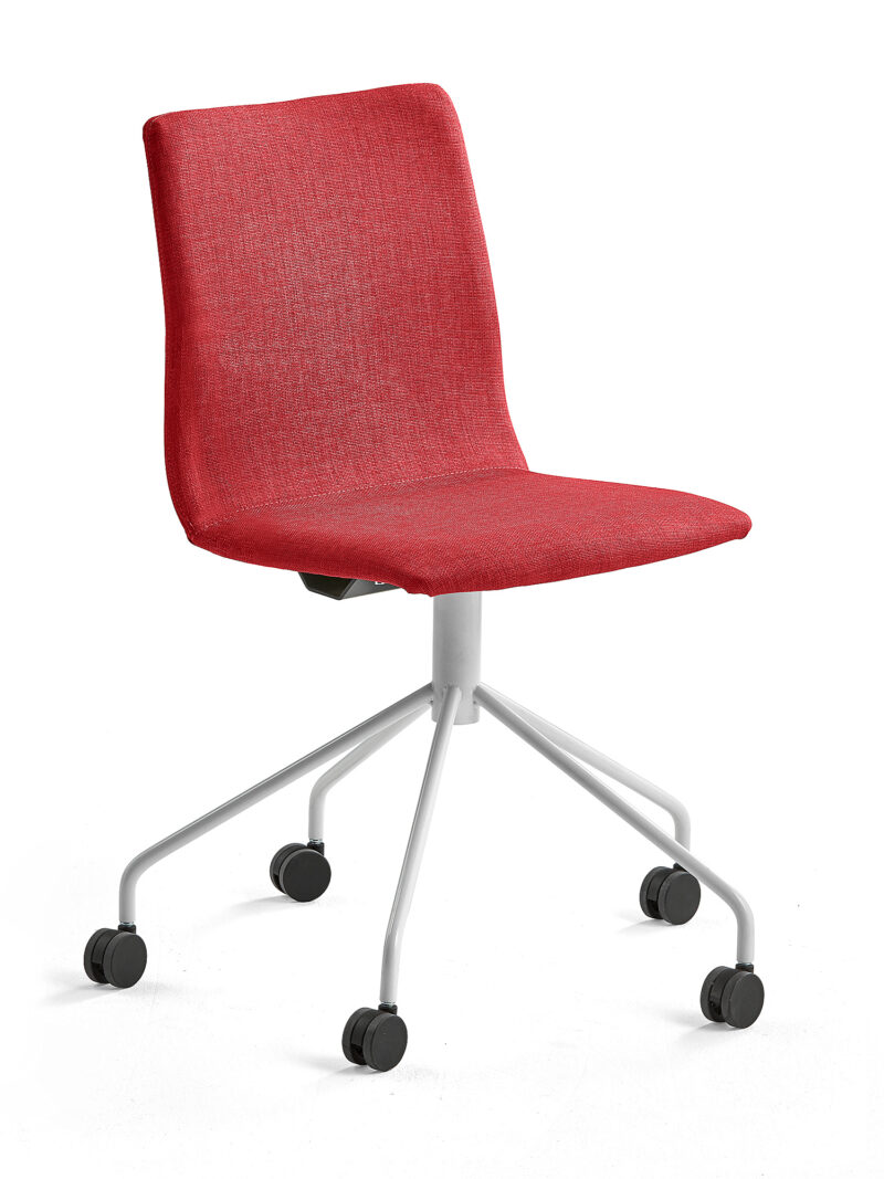 Krzesło konferencyjne OTTAWA, na kółkach, czerwona tkanina, biały
