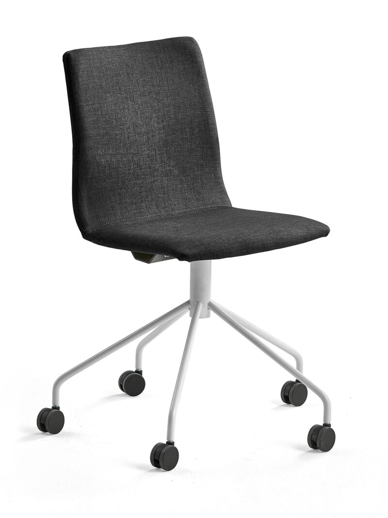 Krzesło konferencyjne OTTAWA, na kółkach, czarna tkanina, biały