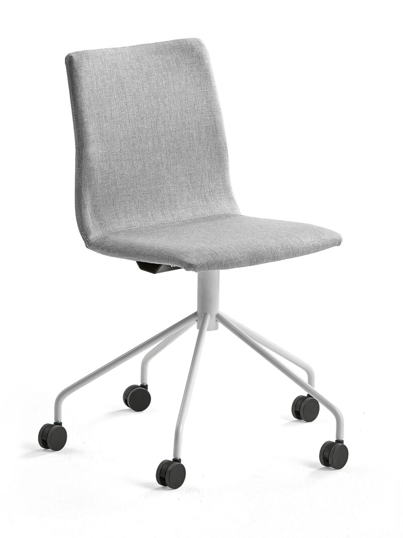 Krzesło konferencyjne OTTAWA, na kółkach, tkanina, srebrnoszary, biały