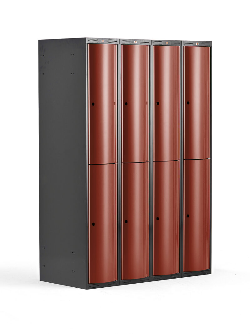 Metalowa szafa ubraniowa CURVE, 4x2 drzwi, 1740x1200x550 mm, czerwony