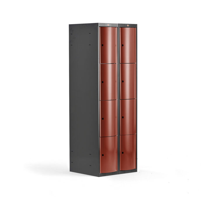 Metalowa szafa ubraniowa CURVE, 2x4 drzwi, 1740x600x550 mm, czerwony