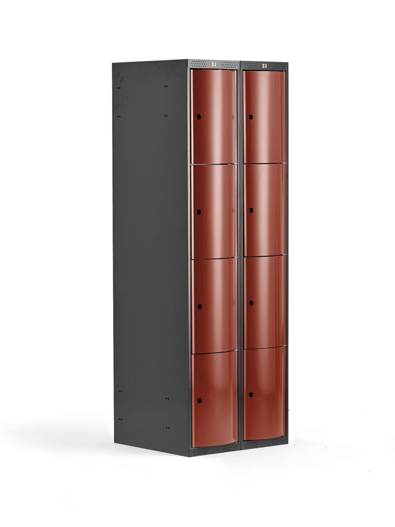Metalowa szafa ubraniowa CURVE, 2x4 drzwi, 1740x600x550 mm, czerwony